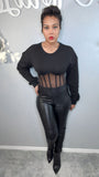 Black Hottie|Mesh Bustier Sweatshirt