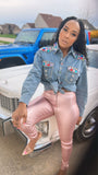 “Such A lady”  Oversized Rhinestones Denim Top